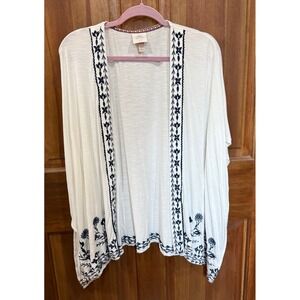 Knox Rose White Embroidered Kimono Cardigan M L Boho Beach Cover Up